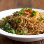 Korean Japchae on white plate