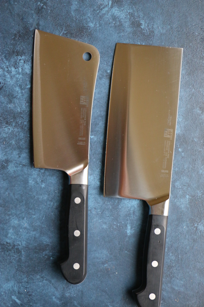 Two knives used for Chicken and Veggie Spring Rolls.