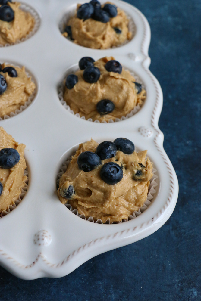Healthy Blueberry Almond Muffins made with White Lily all-purpose baking flour! The perfect blend of almond flour, coconut sugar and big, juicy blueberries bursting with flavor! You have to try these!