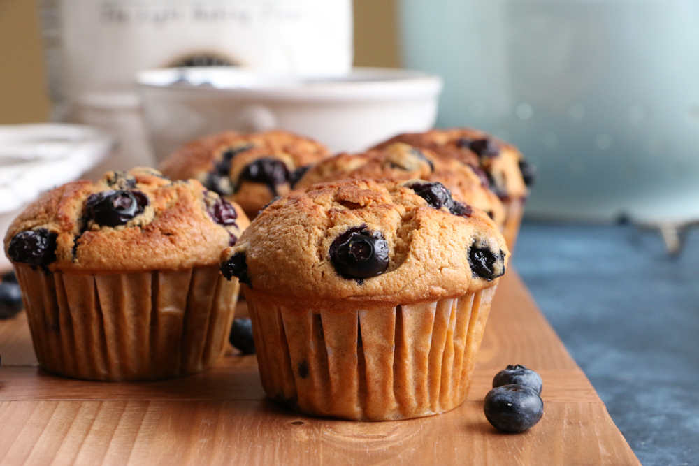 Healthy Blueberry Almond Muffins made with White Lily all-purpose baking flour! The perfect blend of almond flour, coconut sugar and big, juicy blueberries bursting with flavor! You have to try these!