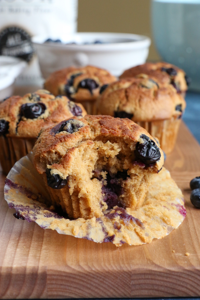Healthy Blueberry Almond Muffins made with White Lily all-purpose baking flour! The perfect blend of almond flour, coconut sugar and big, juicy blueberries bursting with flavor! You have to try these!