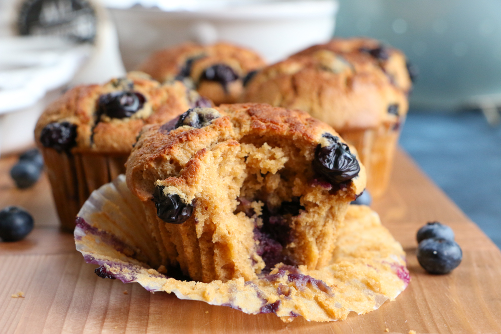 Healthy Blueberry Almond Muffins made with White Lily all-purpose baking flour! The perfect blend of almond flour, coconut sugar and big, juicy blueberries bursting with flavor! You have to try these!