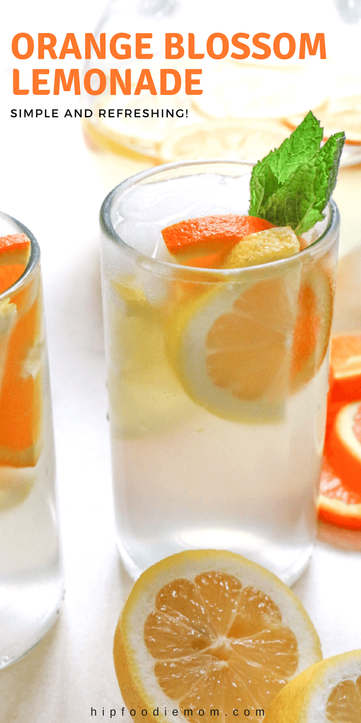 Orange Blossom Lemonade made with freshly squeezed lemon juice, simple syrup and Nielsen-Massey's Orange Blossom Water. So delicious and SO refreshing! #orangeblossomlemonade #lemonade #summer #drinks #lemonadestand #orangeblossom