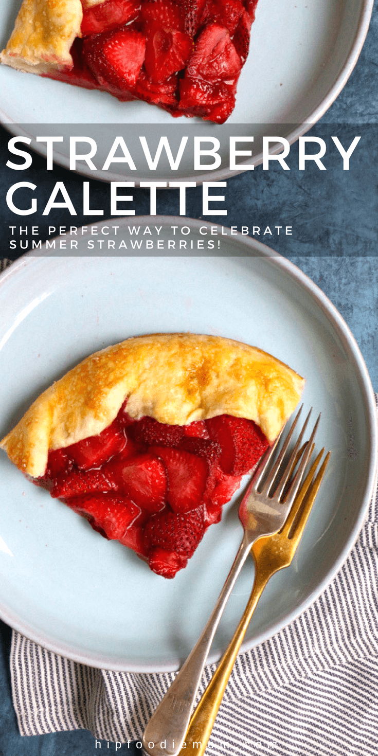 Strawberry Galette! Celebrate summer strawberries with this delicious strawberry galette! Fresh California strawberries, lemon zest, cinnamon and sea salt all blended together and wrapped in a homemade pastry dough. This strawberry galette is incredible and so delicious! #strawberrygalette #galette #strawberries #dessert #summerdessert #berries #fruitdessert