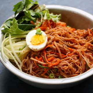 Spicy Korean Cold Noodle Salad! This is my version of Korean Bibim Naeng Myun for the summer!