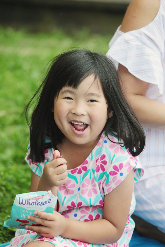 The perfect picnic! Take some time these last few weeks of summer, pack a lunch and head out with your kids! We packed our favorite pasta salad, raw veggies, fruit and my kids' favorite Wholesome Organic DelishFish candies.