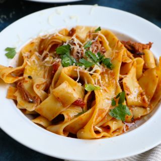 Delicious Pork Shoulder Ragu with pappardelle pasta! Takes some time but it's well worth it! Your kitchen will smell amazing and your family will be asking for seconds! I hope you give this recipe a try!