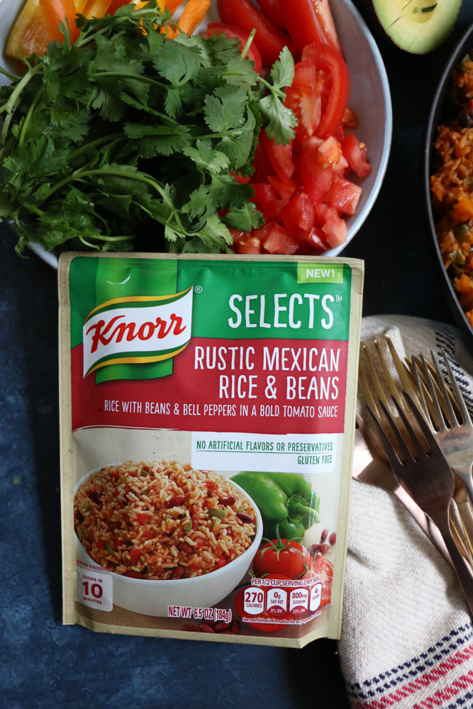 Rustic Mexican Rice & Beans Skillet Dinner! Change up Taco Tuesdays with this quick, easy and delicious dinner! Your family will love it!