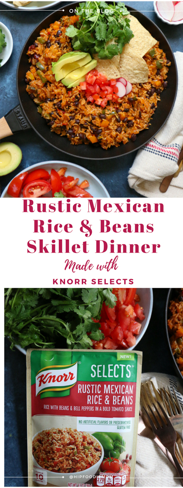 Rustic Mexican Rice & Beans Skillet Dinner! Change up Taco Tuesdays with this quick, easy and delicious dinner! Your family will love it!
