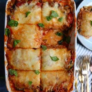 Roasted Zucchini and Eggplant Lasagna! This is the best vegetarian lasagna ever! So much flavor and so delicious! You've got to try this!