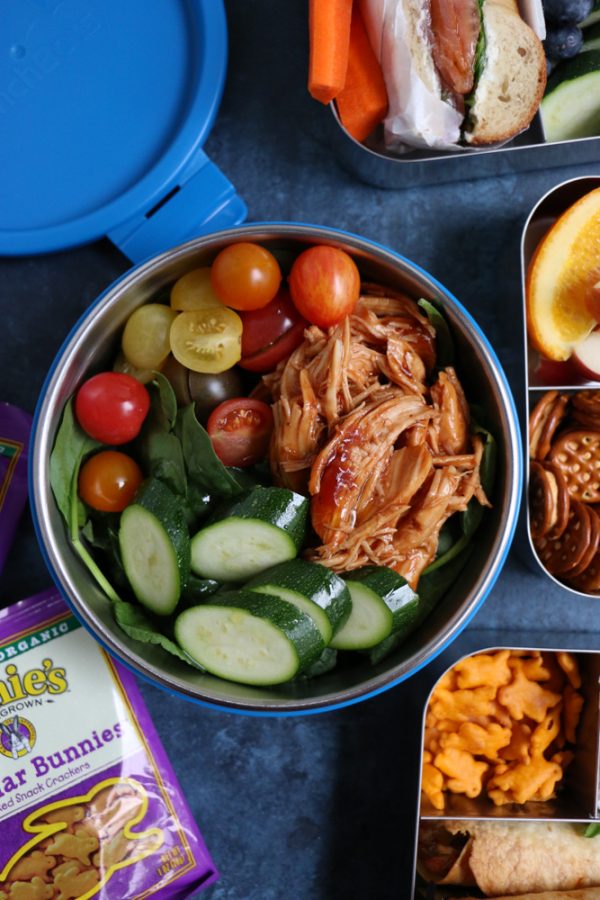 Chicken Veggie Taquitos + A Giveaway! BBQ baked shredded chicken and sauteed vegetables, rolled up into crispy, delicious BAKED taquitos! Great for packing into school lunches!