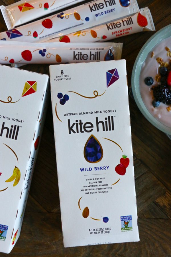 Mornings with Kite Hill Yogurt! Kite Hill almond milk yogurt with granola and fresh berries and honey! My kids love this for breakfast or as an after school snack!