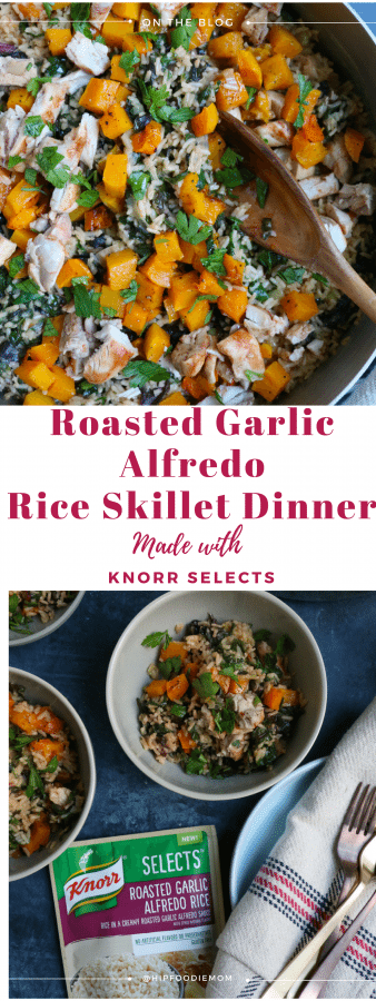 Fall-Inspired Roasted Garlic Alfredo Rice with roasted butternut squash, chard, leeks and more! Celebrating fall produce right from my local farmers market!
