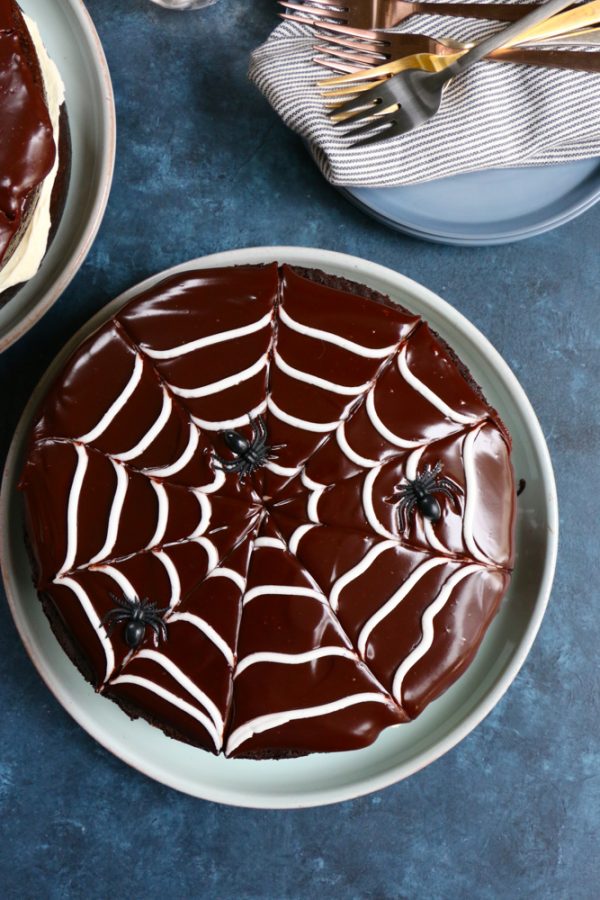 Double Chocolate Spider Web Cake + A Video! • Hip Foodie Mom