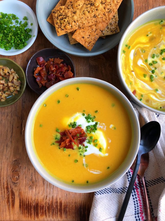 Butternut Squash and Apple Soup, made in a pressure cooker! So rich in flavor and packed with goodness, you won't believe how easy this is to make and so delicious!