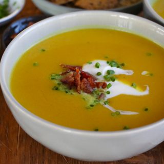 Butternut Squash and Apple Soup, made in a pressure cooker! So rich in flavor and packed with goodness, you won't believe how easy this is to make and so delicious!