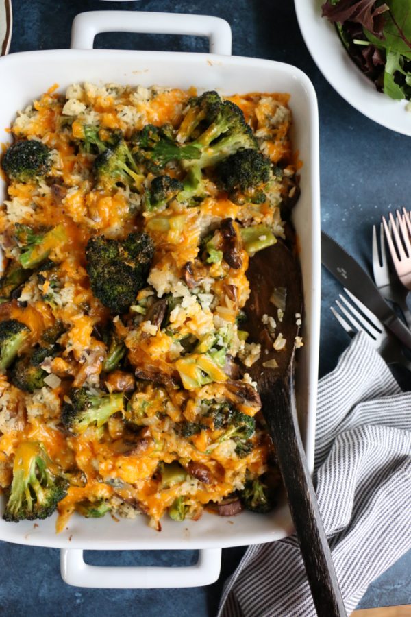 white cheddar broccoli rice casserole