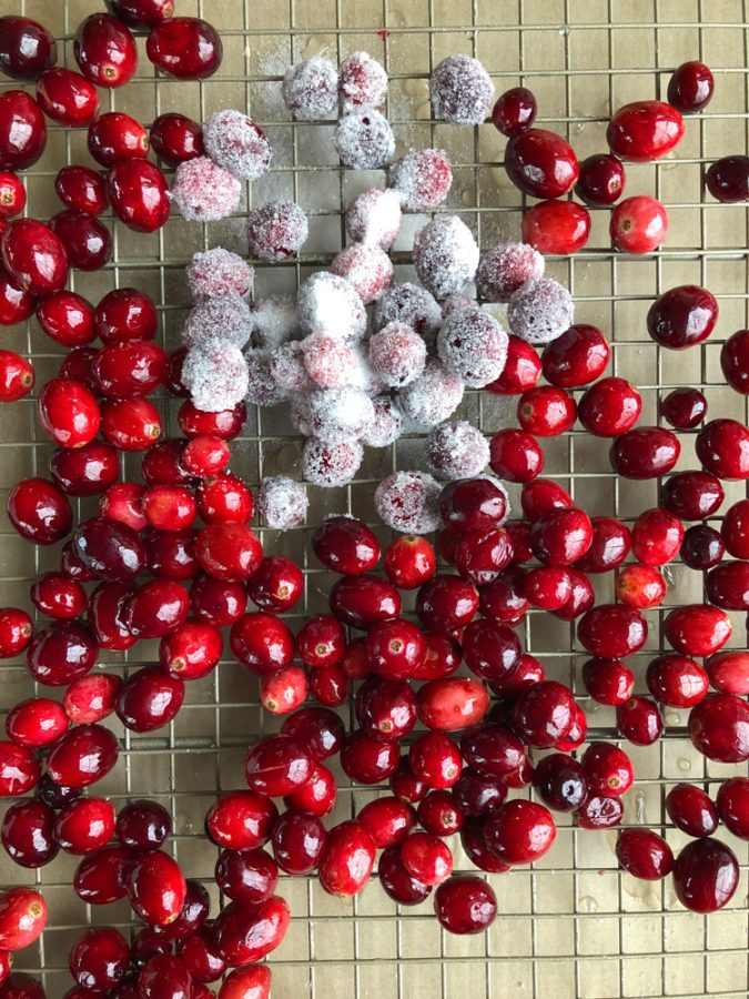 Sugared cranberries! The easiest, most festive way to decorate a holiday dessert, cocktail, or just to munch on!