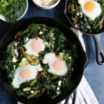 Green Shakshuka! Inspired by my recent trip to La Crosse, Wisconsin, this is a play on traditional shakshuka. This flavorful, bright green dish is made with leeks, Swiss chard, spinach, celery and more! You are going to love this!