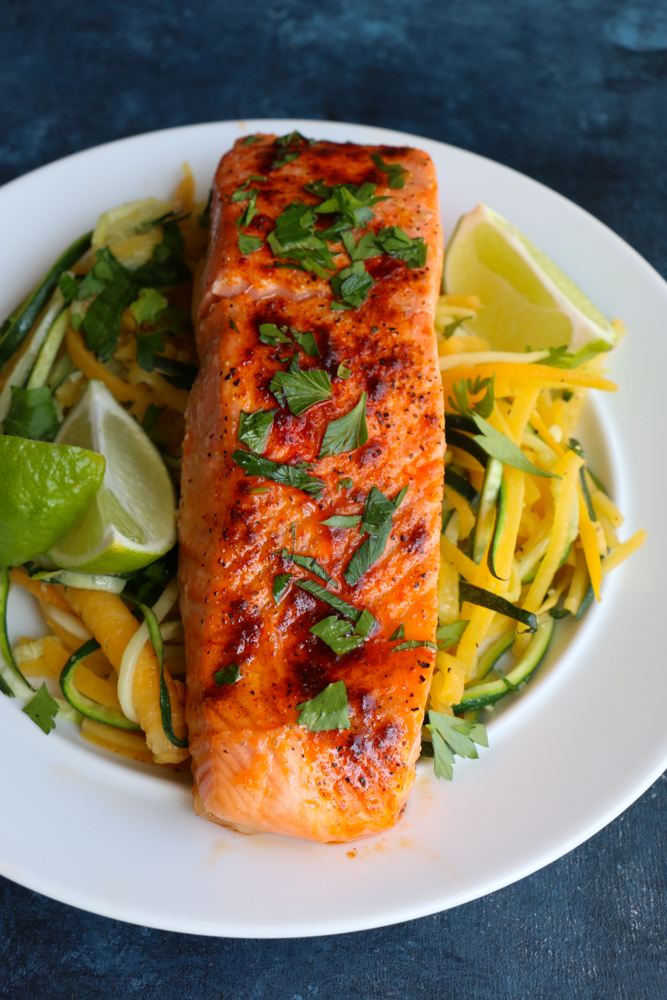 Baked Salmon With Spiralized Veggies (VIDEO!) • Hip Foodie Mom