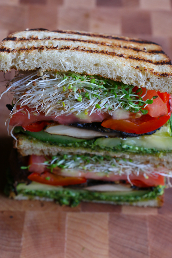 Grilled Veggie and Pesto Sandwich! One of my favorite things to do in the summer is grill veggies! I just made the most delicious Grilled Veggie and Spinach Pesto sandwich! It's so good and full of flavor! My summer just got better! #ad