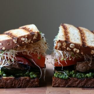 Grilled Veggie and Pesto Sandwich! One of my favorite things to do in the summer is grill veggies! I just made the most delicious Grilled Veggie and Spinach Pesto sandwich! It's so good and full of flavor! My summer just got better!