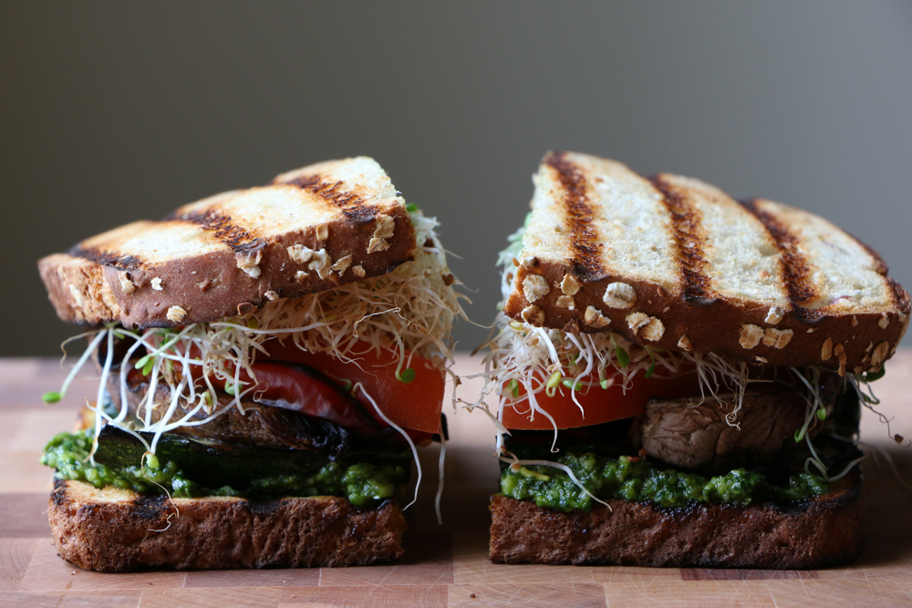 Grilled Veggie and Pesto Sandwich! One of my favorite things to do in the summer is grill veggies! I just made the most delicious Grilled Veggie and Spinach Pesto sandwich! It's so good and full of flavor! My summer just got better! #ad