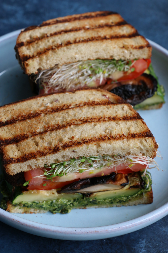 Grilled Veggie and Pesto Sandwich! One of my favorite things to do in the summer is grill veggies! I just made the most delicious Grilled Veggie and Spinach Pesto sandwich! It's so good and full of flavor! My summer just got better! #ad
