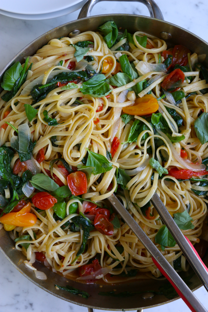 Easy Weeknight Pasta! Throw everything into one pot and within 10 to 12 minutes, you have dinner! Can't get any easier than that!