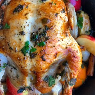 Harvest Roast Chicken. Bake your chicken with all things fall: cinnamon sticks, apples and cloves. Super flavorful and so delicious.