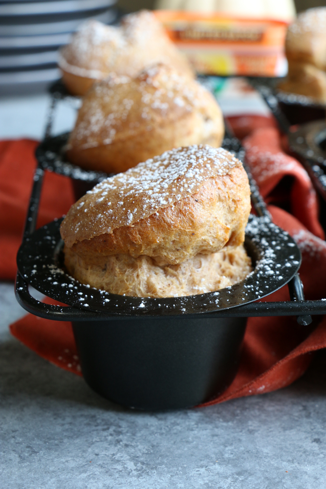 Pumpkin Pie Spice Popovers! The perfect treat to make this holiday season! Made with Land O Lakes&reg; Pumpkin Pie Spice Butter Spread, these are so flavorful and delicious!