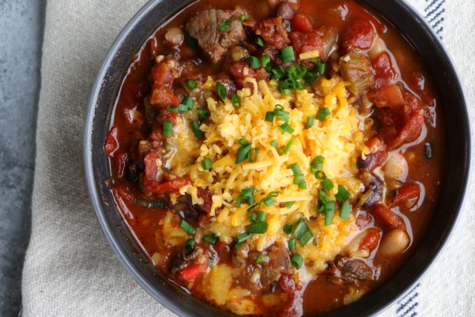 Game Day Steak Chili! Use beef sirloin, flank steak or any cut of steak and you've got yourself one bowl of hearty deliciousness! I hope you try this!