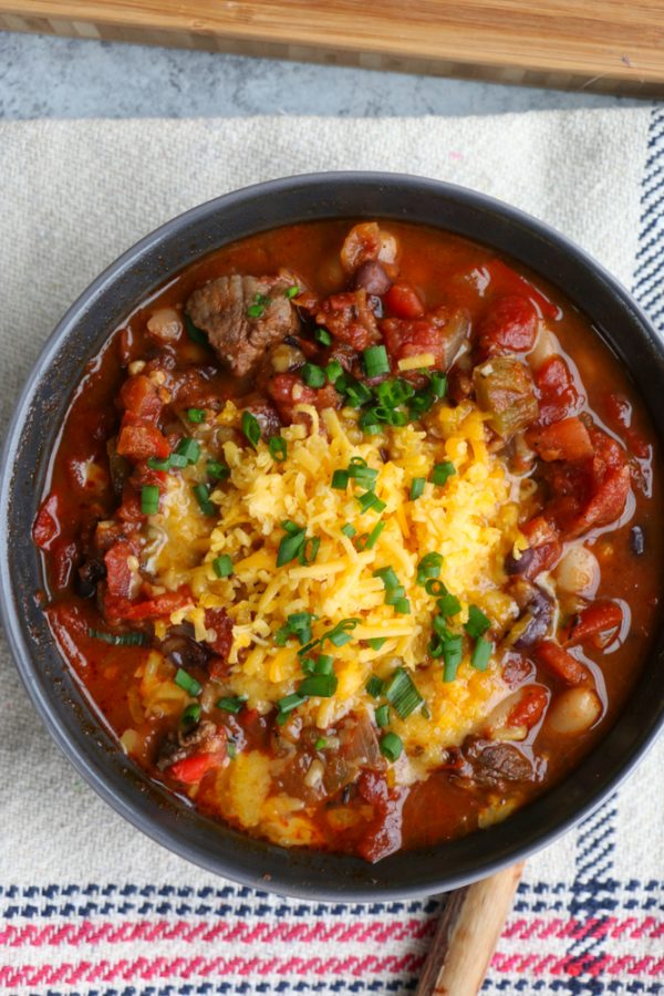 Game Day Steak Chili! Use beef sirloin, flank steak or any cut of steak and you've got yourself one bowl of hearty deliciousness! I hope you try this!