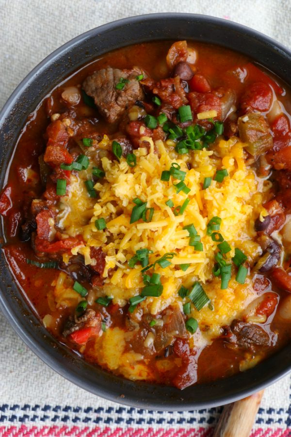 Game Day Steak Chili! Use beef sirloin, flank steak or any cut of steak and you've got yourself one bowl of hearty deliciousness! I hope you try this!