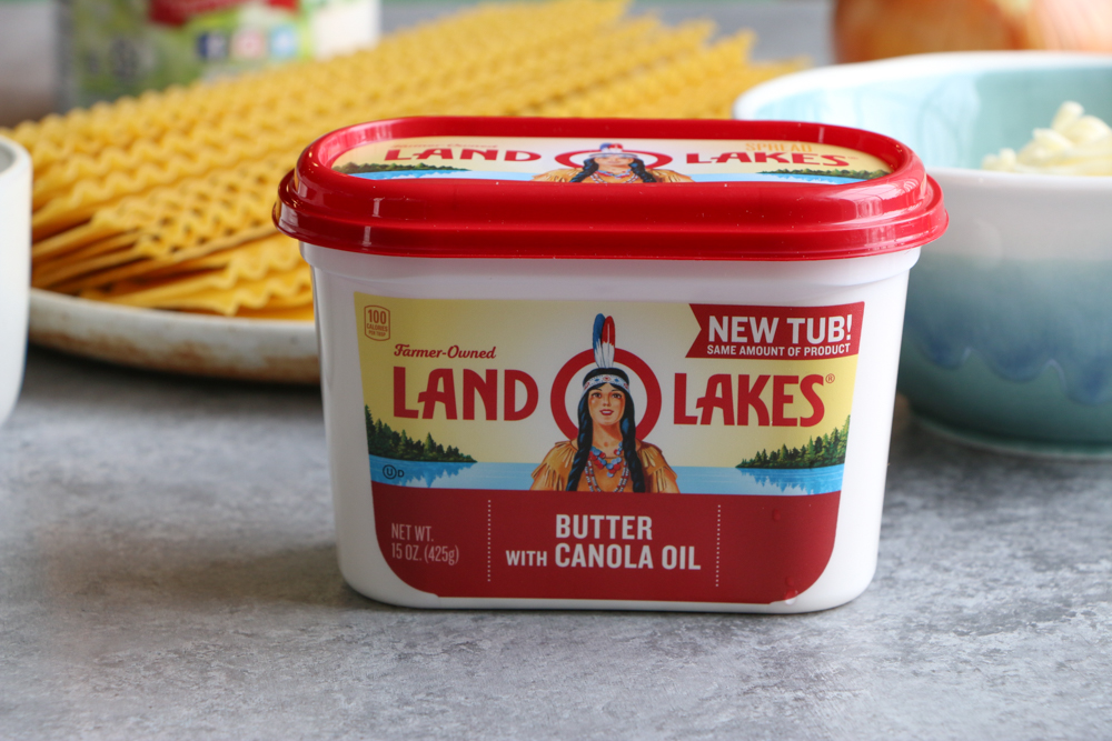 One Pan Skillet Lasagna made with Italian sausage, mozzarella cheese, Land O Lakes&reg; Butter with Canola Oil and more! So easy and delicious! 