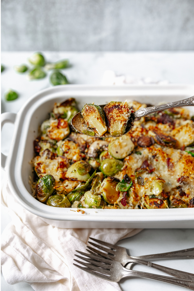 Brussels Sprouts with Bacon Casserole. It&rsquo;s so delicious and so easy to make. This is the perfect side dish for your Thanksgiving Day table! 
