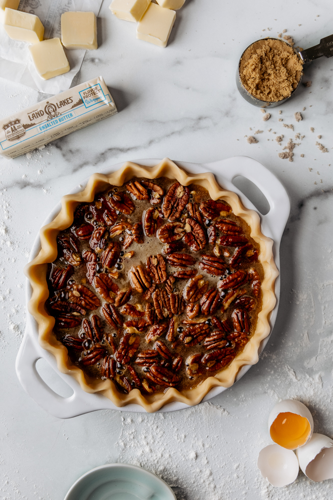 Classic Pecan Pie made with Land O Lakes&reg; Unsalted Butter! The perfect pie to make for the holidays! We hope you enjoy!