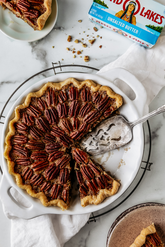 Classic Pecan Pie made with Land O Lakes&reg; Unsalted Butter! The perfect pie to make for the holidays! We hope you enjoy!