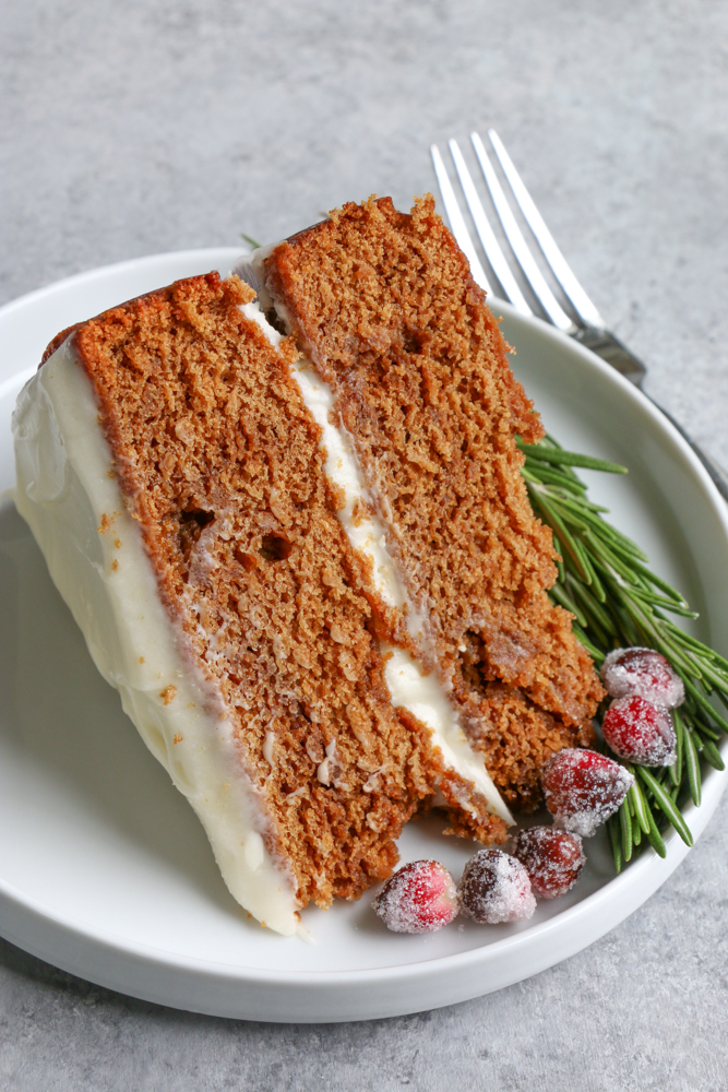 Holiday Gingerbread Layer Cake! This gingerbread layer cake with cinnamon cream cheese frosting is simply perfect for Christmas celebrations.