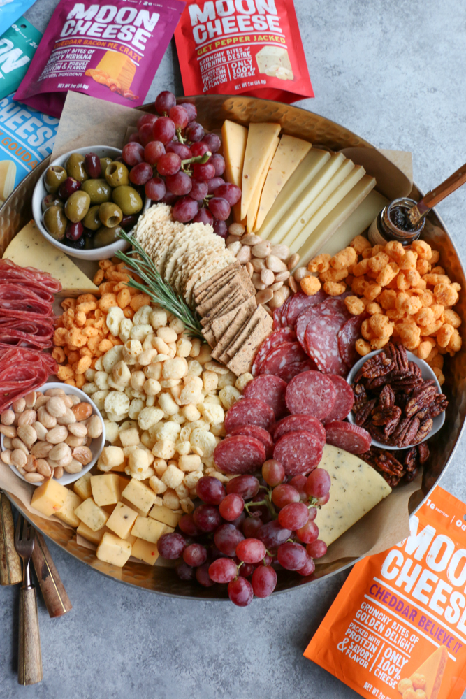Ultimate Cheese Snack Board with Moon Cheese! Crunchy, delicious and made only from 100% cheese, you’ve got to try some!