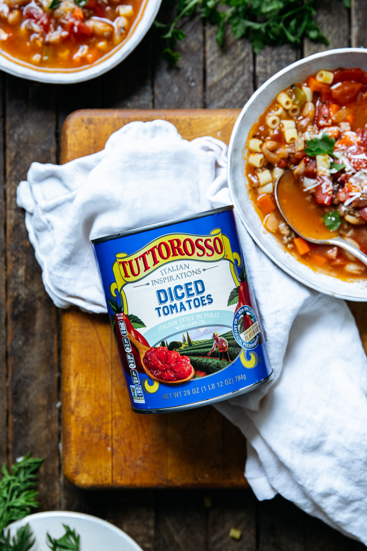 Instant Pot Pasta e Fagioli! One of our favorite soups to make! Made with Tuttorosso diced tomatoes, you won&rsquo;t believe how incredible this Pasta e Fagioli is! We hope you try it!