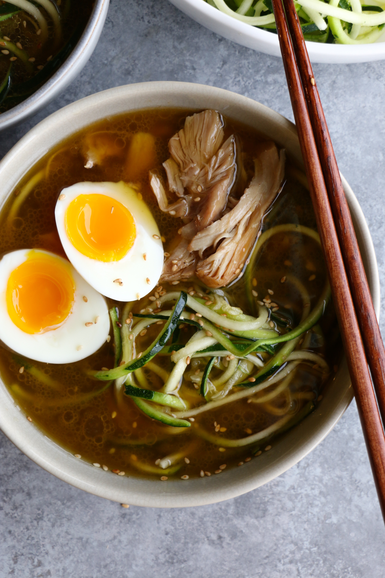 Chicken Ramen with Zucchini Noodles! Made in the instant pot and using zucchini noodles, this is fast, delicious and low carb!