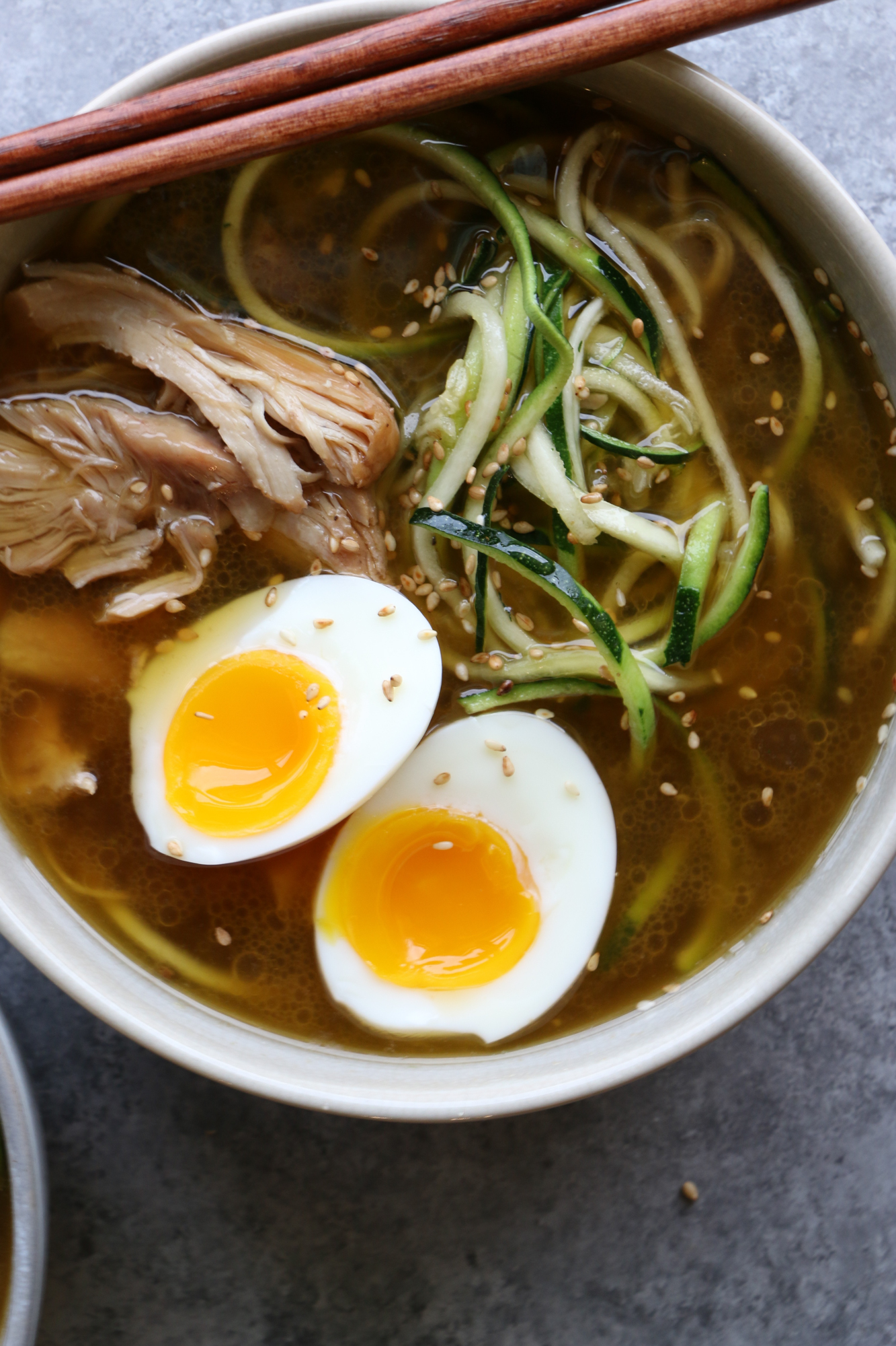 Chicken Ramen with Zucchini Noodles! Made in the instant pot and using zucchini noodles, this is fast, delicious and low carb!