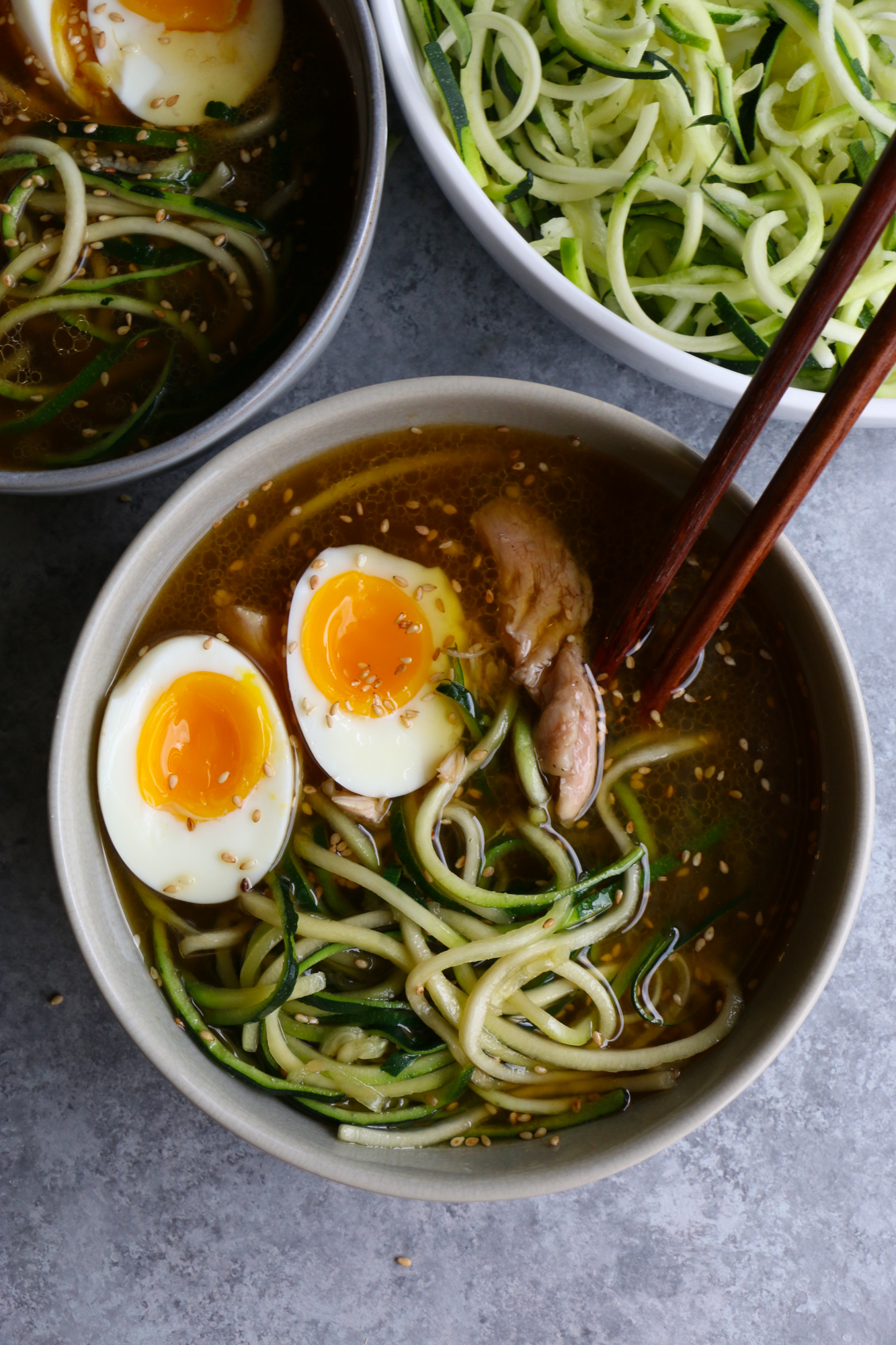 Chicken Ramen with Zucchini Noodles! Made in the instant pot and using zucchini noodles, this is fast, delicious and low carb!