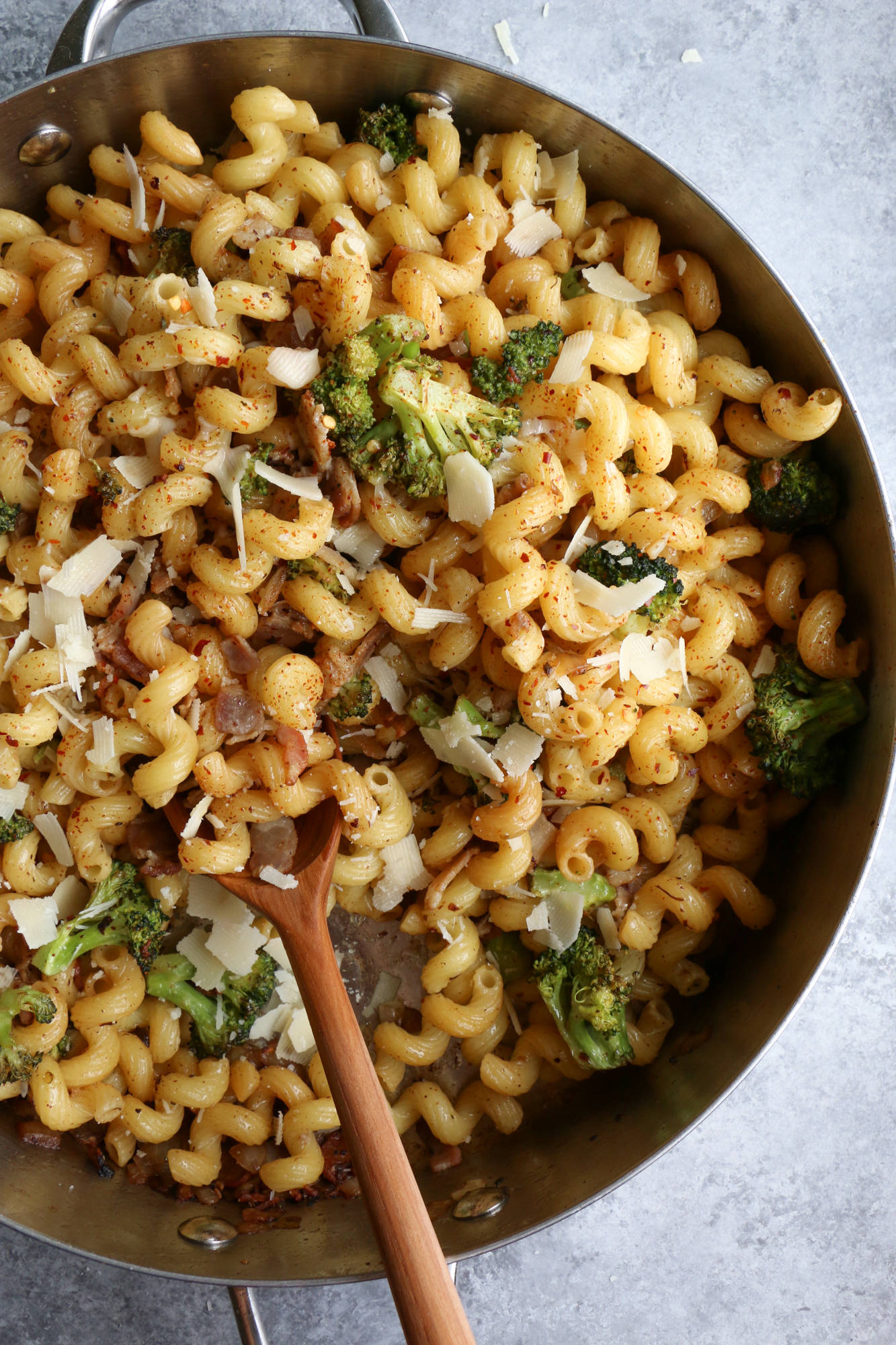 Cavatappi with Bacon and Roasted Broccoli. Quick, flavorful and so easy to make! We hope you give this recipe a try!