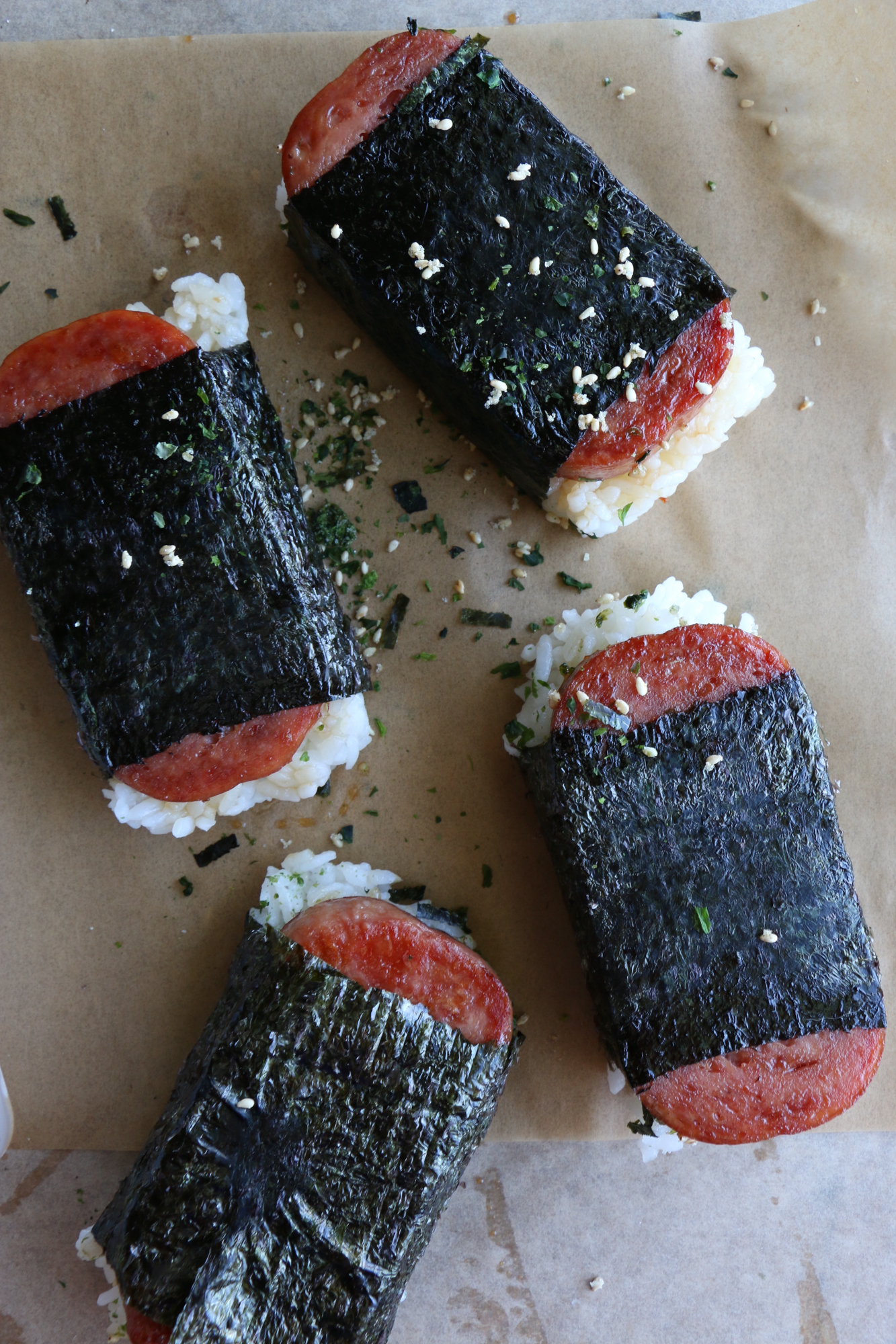 How To Make Spam Musubi. So delicious and so easy to make! Seasoned rice and spam, with furikake and wrapped in nori. It's so good!