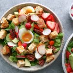 The most fabulous salad with biscuit croutons! Yes, you heard that right! Biscuit croutons! Take your salad up a few notches and try this!