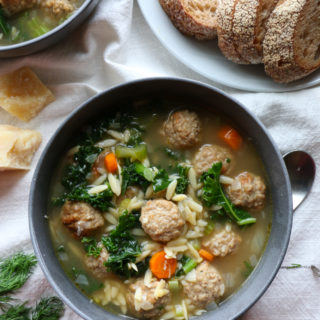 Weeknight Italian Wedding Soup using delicious, oven baked Rosina Foods Italian Style Meatballs! So delicious, and such a huge time saver!