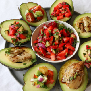 Strawberry Salsa Avocado Boats! Healthy, quick, delicious and so easy to make! You'll be making and eating these all summer long!