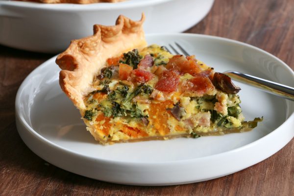 Roasted Butternut Squash Kale and Bacon Quiche